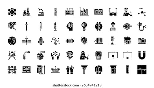 science laboratory icons. solid glyph style icon set