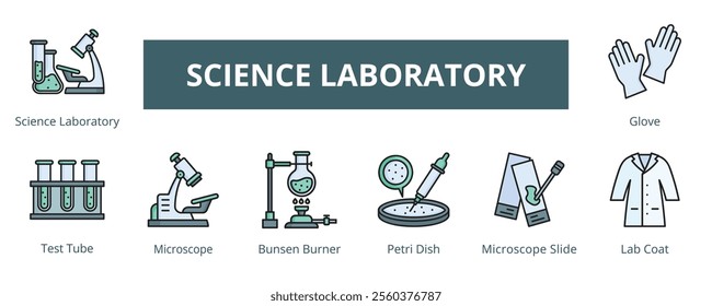 Science Laboratory Lineal Color Banner Web Icon Set Vector Illustration