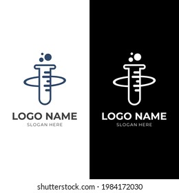 diseño del logotipo de laboratorio científico con un estilo de color azul y blanco plano