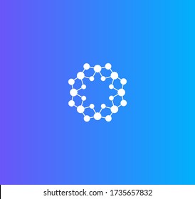 Science laboratory logo. Medical research logotype. Molecules network icon. Round circuit sign. Nano technology concept. Isolated winter season, Christmas symbol. Snowflake vector illustration. 