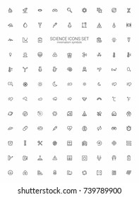 Science, laboratory, medicine and space, ecology and technology. Minimalism vector symbols, line icons set for mobile and desktop screens design.