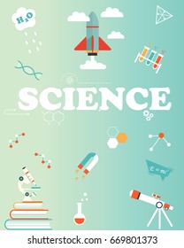 Science laboratory research banner with scientific elements . Concept for web banners and promotional materials