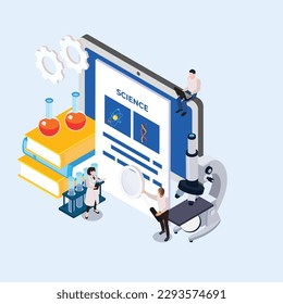 science laboratory staff performing experiments 3d isometric vector illustration concept for banner, website, landing page, ads, flyer template