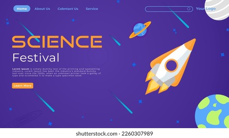 Página de aterrizaje científico con ilustración de cohetes y planetas terrestres, plantilla de página de aterrizaje de Startup Business. Concepto moderno de diseño plano del diseño de páginas web para sitios web y sitios web móviles