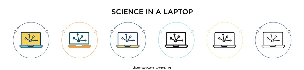 Science in a laptop icon in filled, thin line, outline and stroke style. Vector illustration of two colored and black science in a laptop vector icons designs can be used for mobile, ui, web