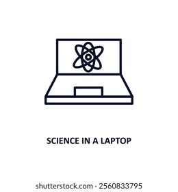 science in a laptop outline icon.  Thin line icon from education collection. Editable vector isolated on white background