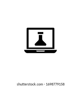Ciencia en un icono de vector portátil en un icono de diseño plano sólido negro aislado en fondo blanco