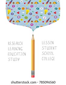 Science or learning bacgkround for the school with pencil and symbols. Vector graphic illustration