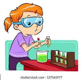 Science Learning A girl doing some science experiments. Vector EPS8 file.