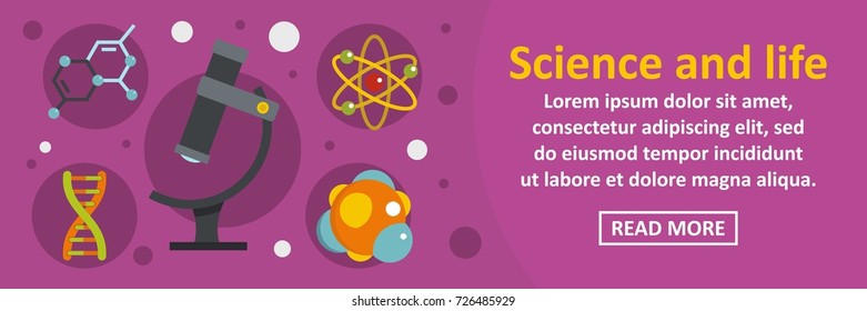 Science and life banner horizontal concept. Flat illustration of science and life banner horizontal vector concept for web design