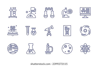 Science line icon set. Editable stroke. Vector illustration. Containing science, galaxy, atom, telescope, report, microscope, full moon, book, chemistry, flask, mercury, chemical, moon, hpv.