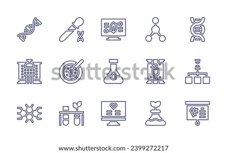 Science line icon set. Editable stroke. Vector illustration. Containing research, flask, health, dna, presentation, molecule, healing, laboratory, petri dish, pipette, biology.