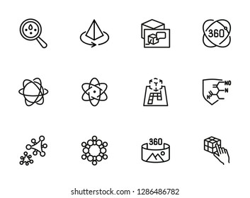 Science line icon set. Set of line icons on white background. Molecule, structure, technology. Science concept. Vector illustration can be used for topics like investigation, laboratory