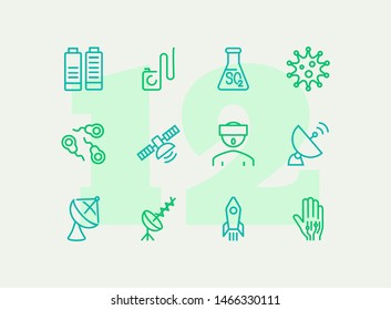 Science line icon set. Set of line icons on white background. Space concept. Antennae, satellite, rocket. Vector illustration can be used for topics like space ship, space travelling, science