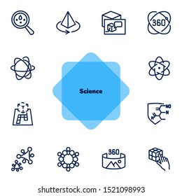 Science line icon set. Set of line icons on white background. Molecule, structure, technology. Science concept. Vector illustration can be used for topics like investigation, laboratory