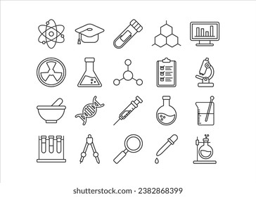 Science-Line-Symbol-Set, Symbol für wissenschaftliche Laboratorien, Vektorgrafik