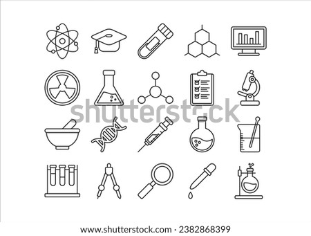 Science line icon set, scientist laboratory symbol vector graphic
