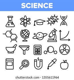 Science Line Icon Set Vector. Analysis Graphic Silhouette. Science Laboratory Icons. Thin Outline Web Illustration