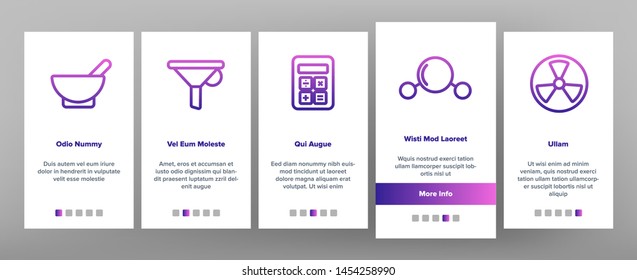 Science Line Icon Set Vector Onboarding Mobile App Page Screen. Analysis Graphic Silhouette. Science Laboratory Icons. Thin Outline Illustration