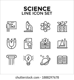 Science Line icon, Simple icon set include mathematics, biology, botany, astronomy, geometry, idea, lecture, physics, electricity,and history design on white background