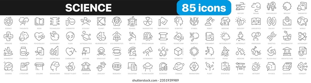 Science line icons collection. Education, learning, medicine, technology icons. UI icon set. Thin outline icons pack. Vector illustration EPS10