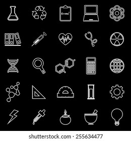 Science line icons on black background, stock vector