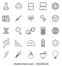 Science line icons on white background, stock vector