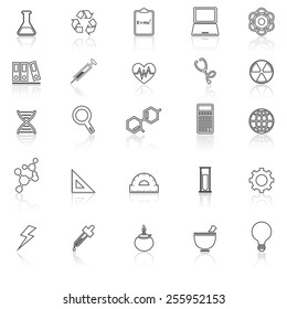 Science line icons with reflect on white background, stock vector