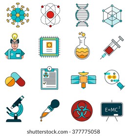 Science line icons set with idea and experiment symbols flat isolated vector illustration 