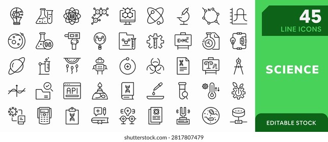 Science linear icon design. Containing Microbiology, bacteria structure, cell anatomy, pathogen research, microscope analysis vector  icon collection.