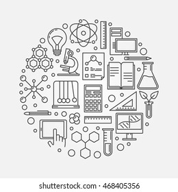 Science linear illustration - vector round school education concept sign. Research or technologies symbol in thin line style