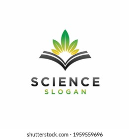 Science logo with book, sun and leaf concept