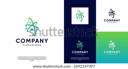 science logo with the concept of electrons orbiting around the atomic nucleus, nuclear energy symbol, vector graphic design.
