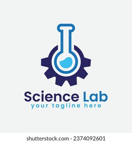 plantilla de icono de diseño de logotipo científico con ilustración de vector de laboratorio y equipo
