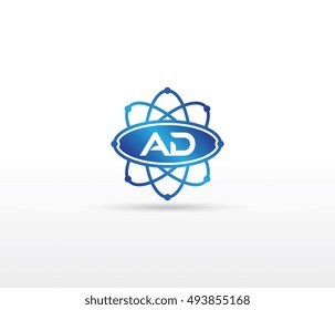Science logo with the initials AD letter. Science logotype template design