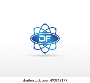 Science logo with the initials DF letter. Science logotype template design