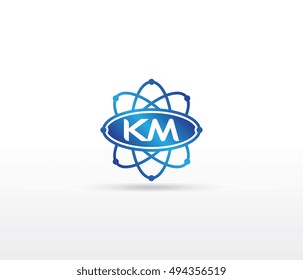 Science logo with the initials KM letter. Science logotype template design