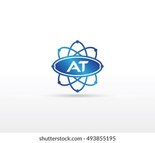 Science logo with the initials AT letter. Science logotype template design