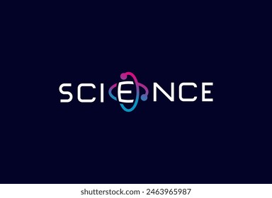 Science Logo, letter E with atom icon combination in text science typography logo, vector illustration 