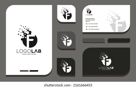 science logo letter F, connected dots shape, logotype template for chemistry, medicine, bio laboratory. Technology and research innovation vector