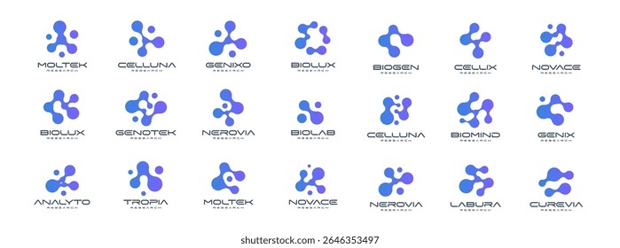 Science Logo Set Bio Nero Lab Emblem Molecule Icon, Cell Division Sign Connected Dot Style, Abstract Molecular Structure for Medical Pharmaceutical and Chemistry Chemical Science Vector Logotype