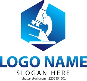 science logo with symbols and icons microscope, logo science