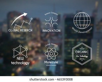Science logo templates set. Vector lineart design for science and medicine, innovation technologies and products, eco organizations.