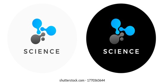 Science logo vector template for innovation technology business, medicine, digital invention company. Abstract sleek logotype in blue color, science driven tech vector icon logo