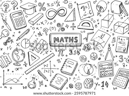 Science, math and education vector sketch, doodles illustration on white paper
