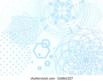 The science and mathematics abstract background with circles, cube, triangles and a lot of lines. Sacred geometry backdrop. The chemistry and astrology. Graphic elements for identity design.