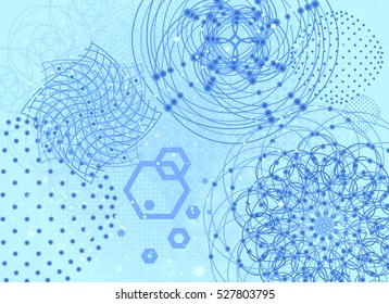 The science and mathematics abstract background with circles, cube, triangles and a lot of lines. Sacred geometry backdrop. The chemistry and astrology. Graphic elements for identity design.