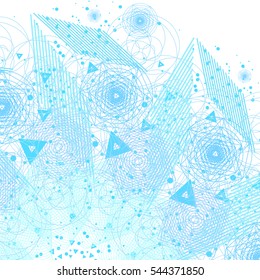 The science and mathematics abstract background with circles, cube, triangles and a lot of lines. Sacred geometry backdrop. The chemistry and astrology. Graphic elements for identity design.