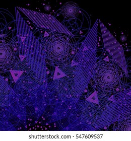 The science and mathematics abstract background with circles, cube, triangles and a lot of lines. Sacred geometry backdrop. The chemistry and astrology. Graphic elements for identity design.