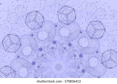 The science and mathematics abstract background with circles, cube, triangles and a lot of lines. Sacred geometry backdrop. The chemistry and astrology. Graphic elements for identity design.